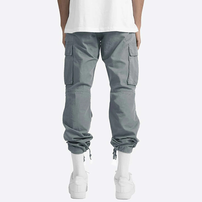 Fashion Solid Drawstring Multi-pocket Straight Leg Cargo Pants