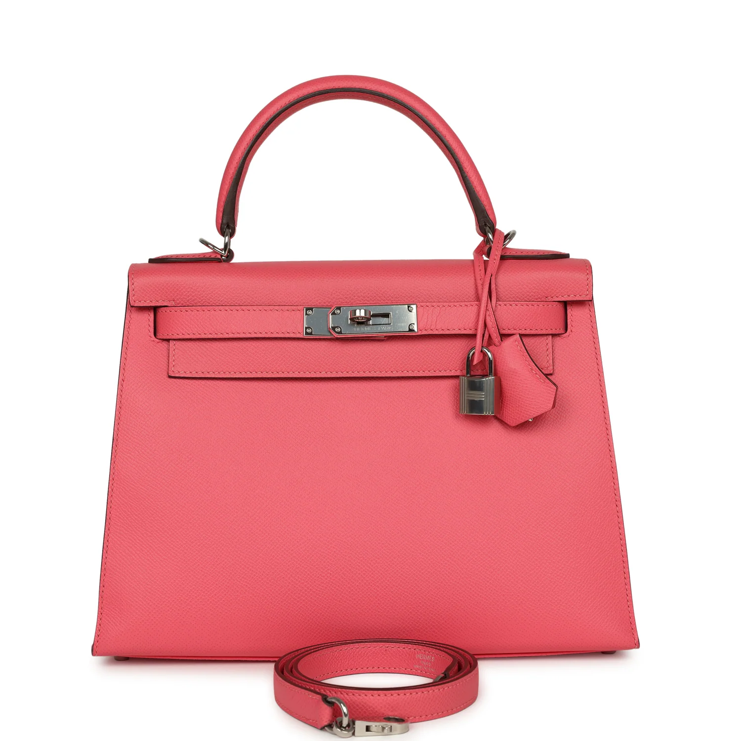 HERMÈS Kelly Sellier 28 Rose Azalee Epsom Palladium Hardware