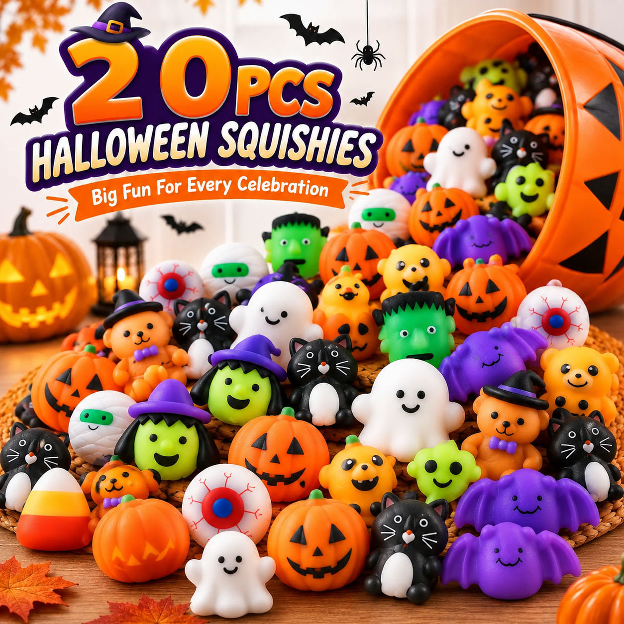 🎃 100PCS Halloween Mochi Squishy Toys – Cute Sensory Party Favors & Goodie Bag Fillers