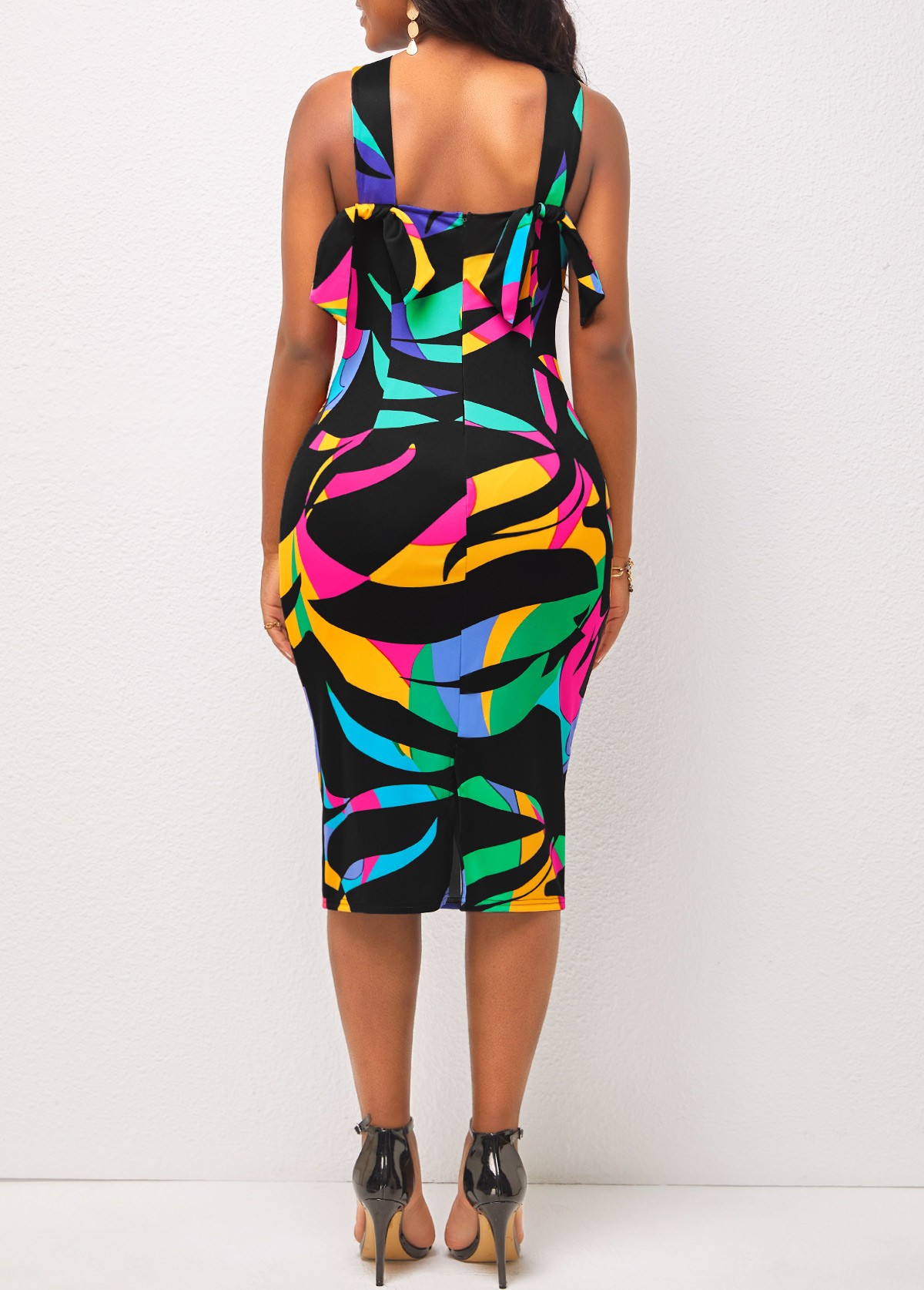 Cross Halter Tie Back Multi Color Dress