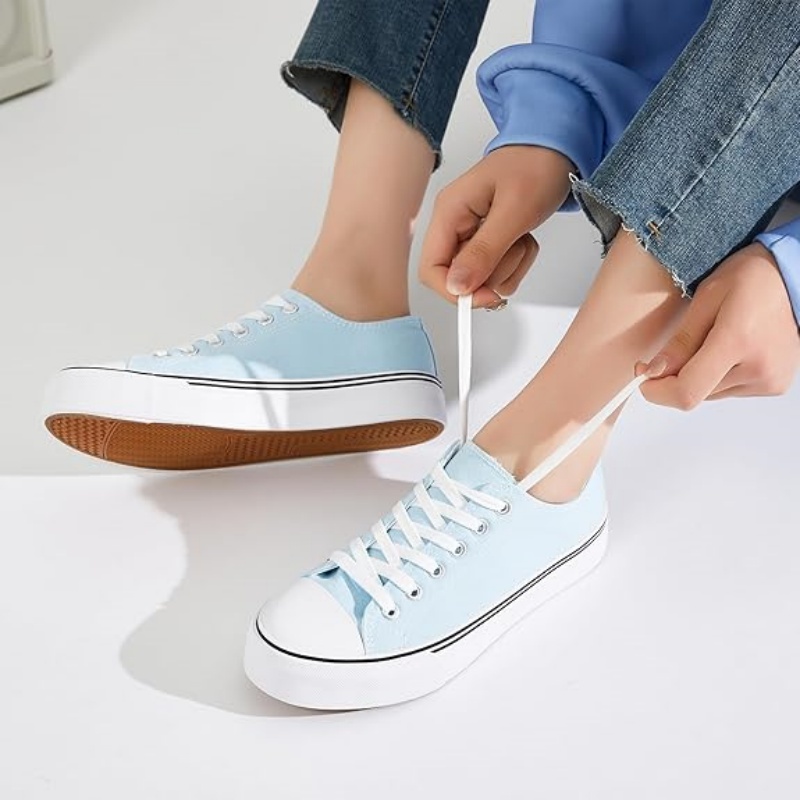 Womens White Black Canvas Sneakers