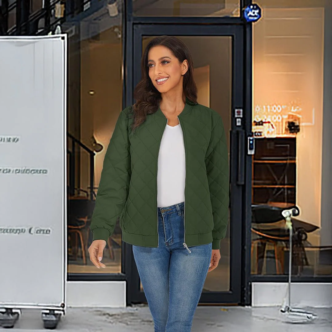 Women's Diamond Quilted Jackets Lightweight Casual Bomber Jacket