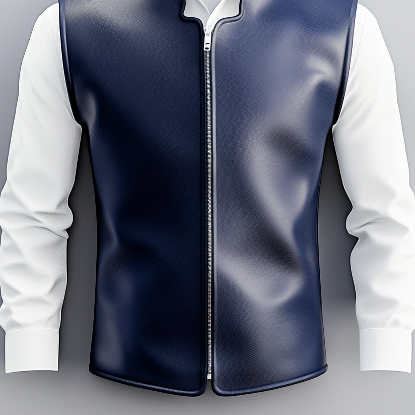 Men's Solid Stand Collar Sleeveless PU Leather Zip Up Vest