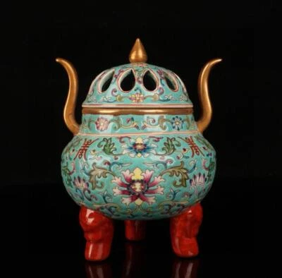 Yongzheng Signed Old Chinese Colour Enamel Incense Burner W/flower N1431