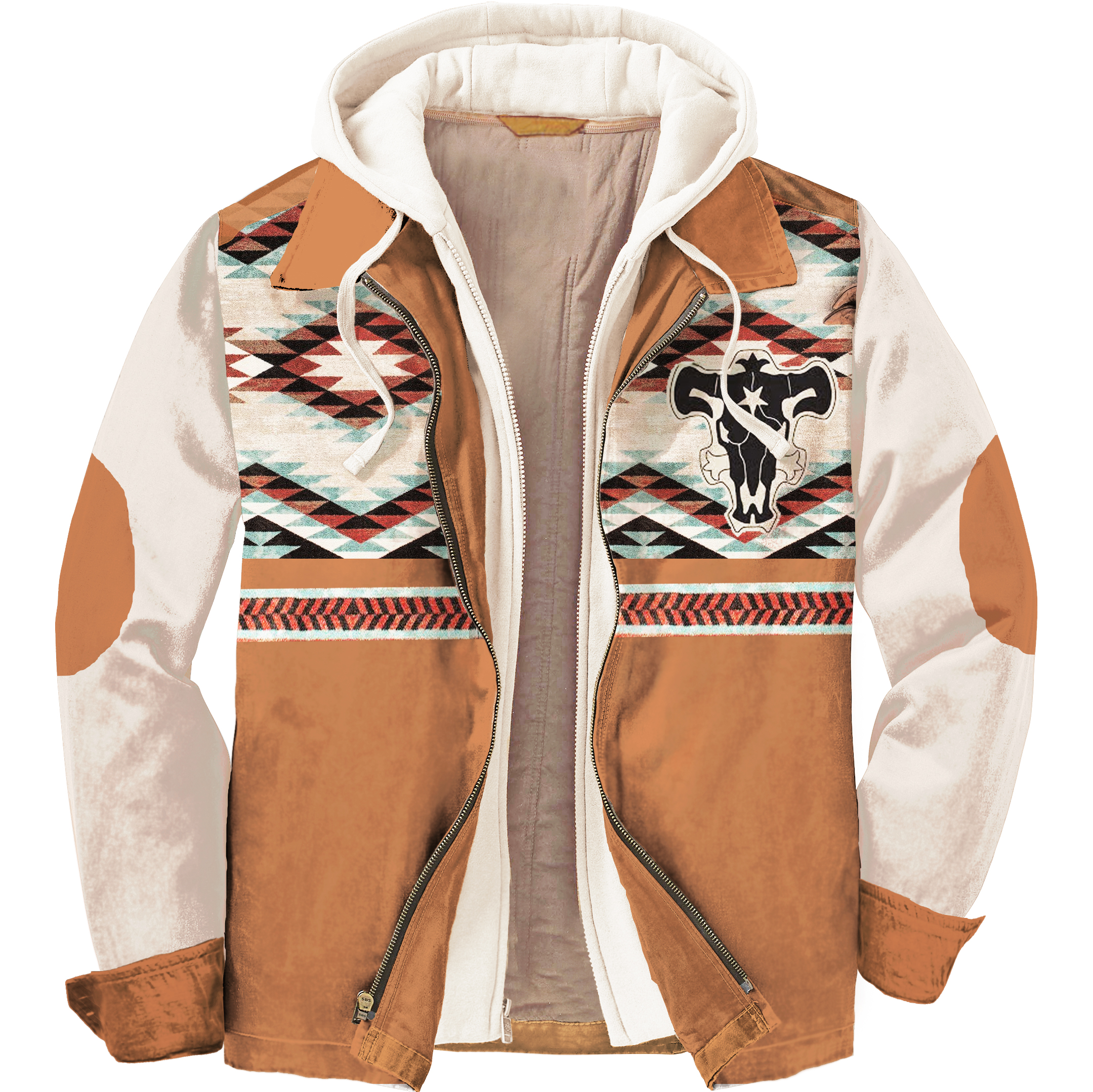 Men's Yellowstone Western Print Cowboy Colorblock Hooded Jacket