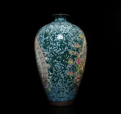 Old Chinese Jun Yao Jun Kiln Yaobian Glaze Vase Pot w /Buddha