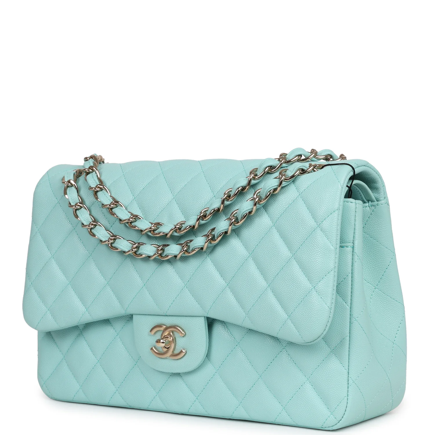 Chanel Jumbo Classic Double Flap Light Blue Caviar Light Gold Hardware