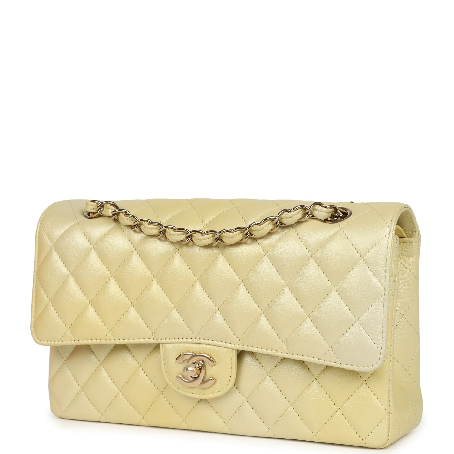 Chanel Medium Classic Double Flap Ombre Yellow Pearly Goatskin Gold Hardware