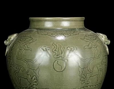 Old Chinese Yue Yao Yue Kiln Pot Jar w/dragon N649
