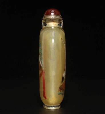 13CM Old Chinese Painting Snuff Bottle w/parrot