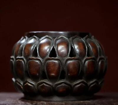 Old Chinese Wood Incense Burner w/louts flower N2892