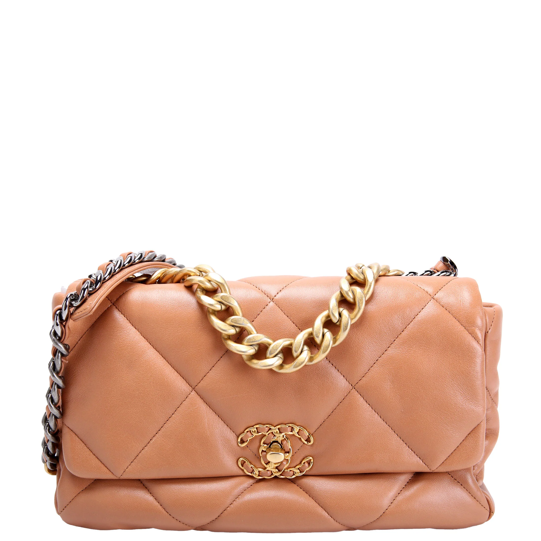 CHANEL Quilted Goatskin 19 Large Flap 30M Brown