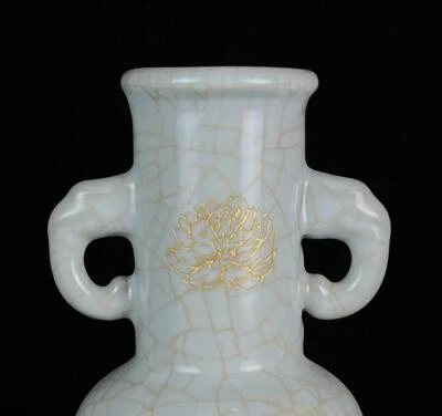 Fenghua Signed Old Chinese Ru Yao Ru Kiln Vase w/elephant N693