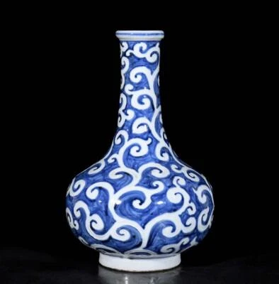 31CM Yongle Signed Old Chinese Blue & White Porcelain Vase w/ruyi pattern N3700