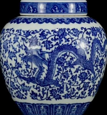 Yongzheng Signed Old Chinese Blue and White Tea Caddy W/ dragon N1056
