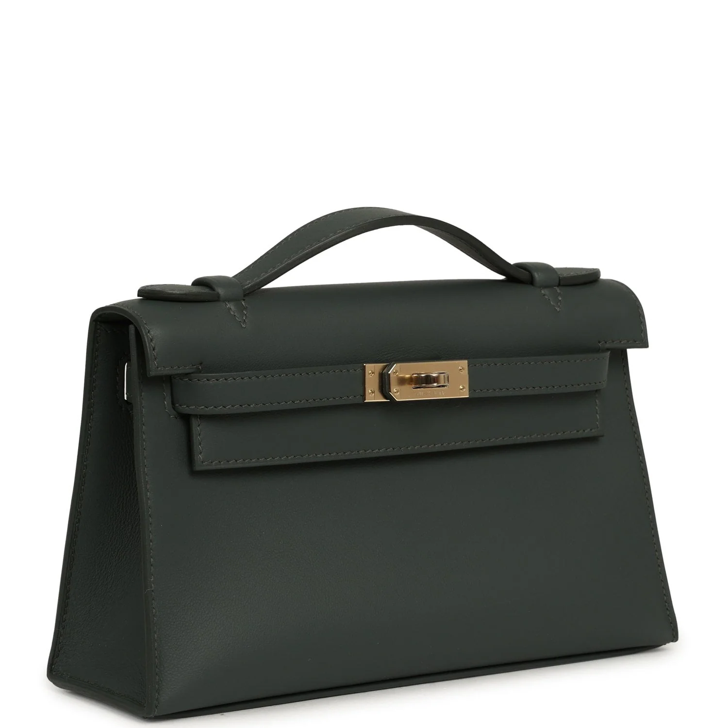 HERMÈS Kelly Pochette Vert Mangrove Swift Permabrass Hardware