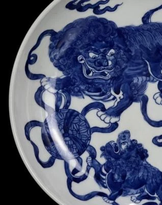 Kangxi Signed Old Chinese Blue and White Dish Plate W/lion N679