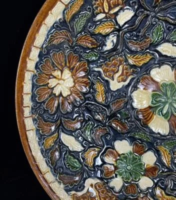 31CM Old Chinese Three Color Dish Plate W/flower N779