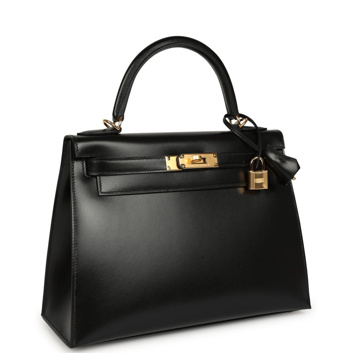 HERMÈS Kelly Sellier 28 Black Box Gold Hardware