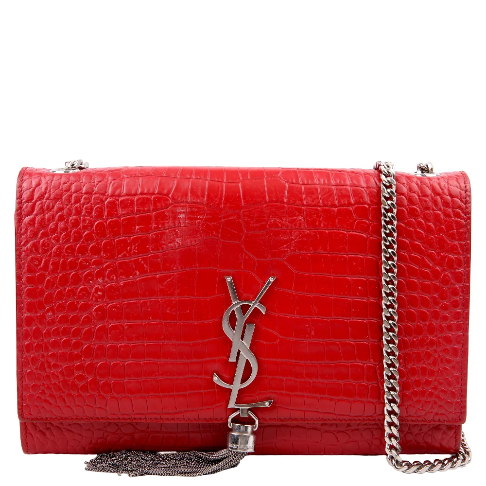 Kate Tassel Satchel Medium Croc Embossed 354119 Red
