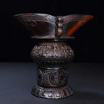 Yongzheng Signed Old Chinese Cow Statue Cup w/pattern N4202