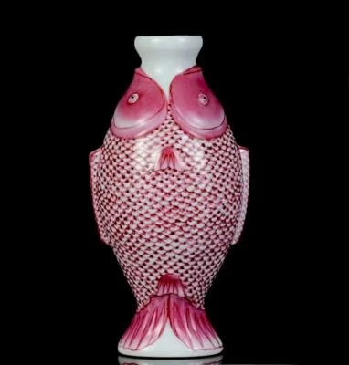 Pair Yongzheng Signed Old Chinese Pink Color Glaze Vase W/fish CK523