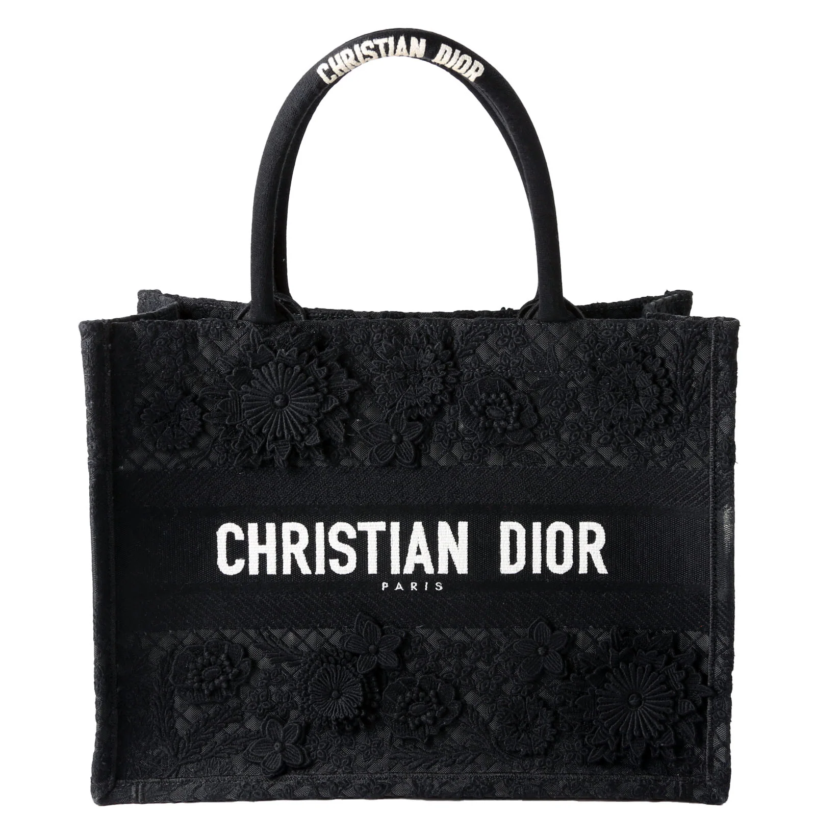 DIOR Book Tote Medium D-Lace Butterfly Embossed Black