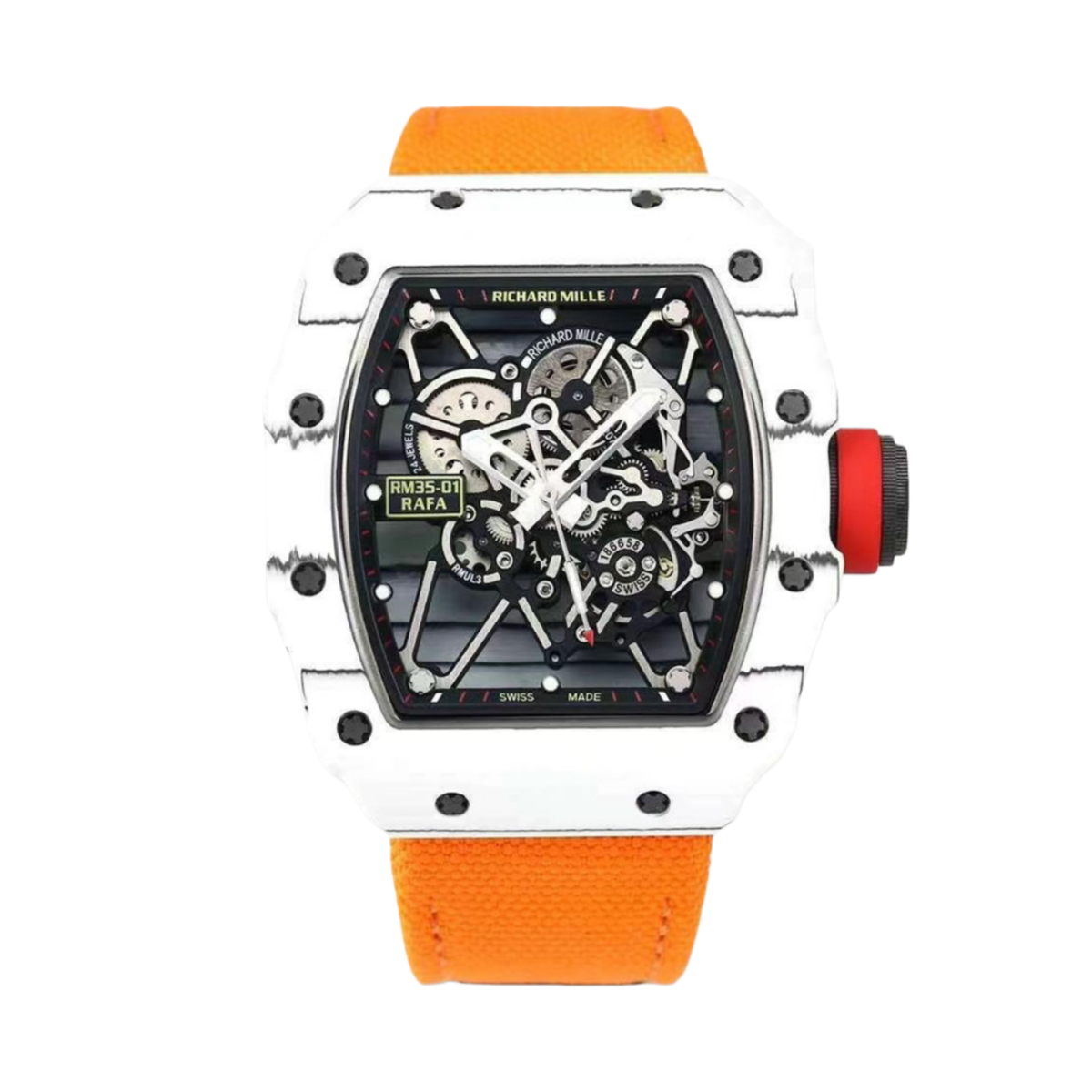 【7A Quality】Swiss Richard Mille RM 35-01 Rafael Nadal Replica Watch – White NTPT Carbon Case