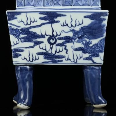 Kangxi Signed Old Chinese Blue and White Incense Burner W/dragon CK475