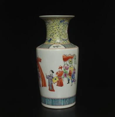 40CM Kangxi Signed Antique Chinese Famille Rose Vase W/figure