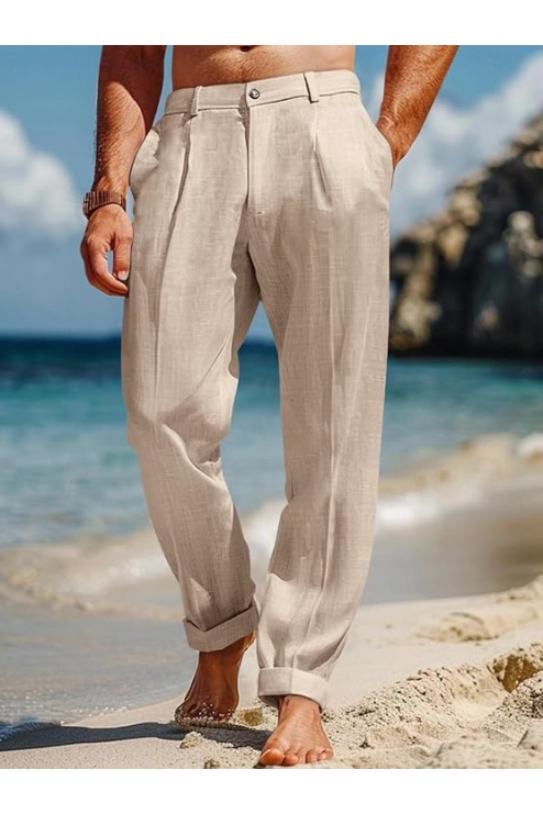 Mens Casual Pants Elastic Waist Lightweight