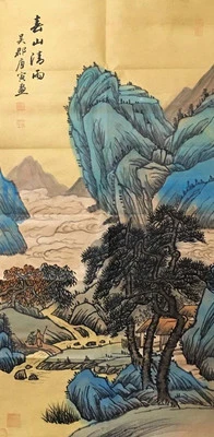 Tang Yin Signed Chinese Hand Painted Calligraphy Scroll w/landscape N4117