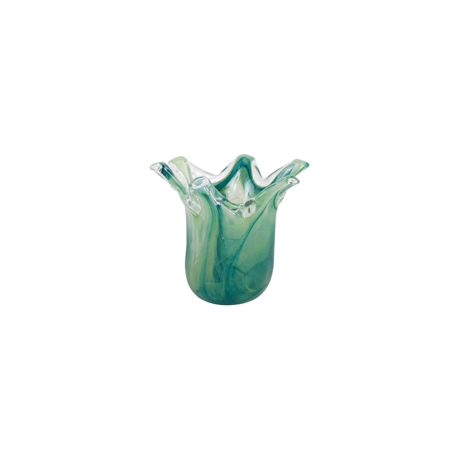 Wave Pattern Glass Green Petite Vase