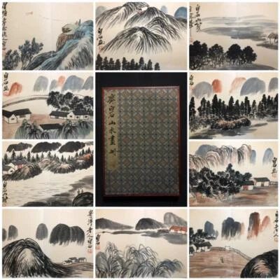 Qi Baishi Signed Chinese Hand Painted Calligraphy Scroll w/landscape N2749