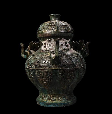 43CM Old Chinese Bronze Statue Lid Pot w/elephant N4259