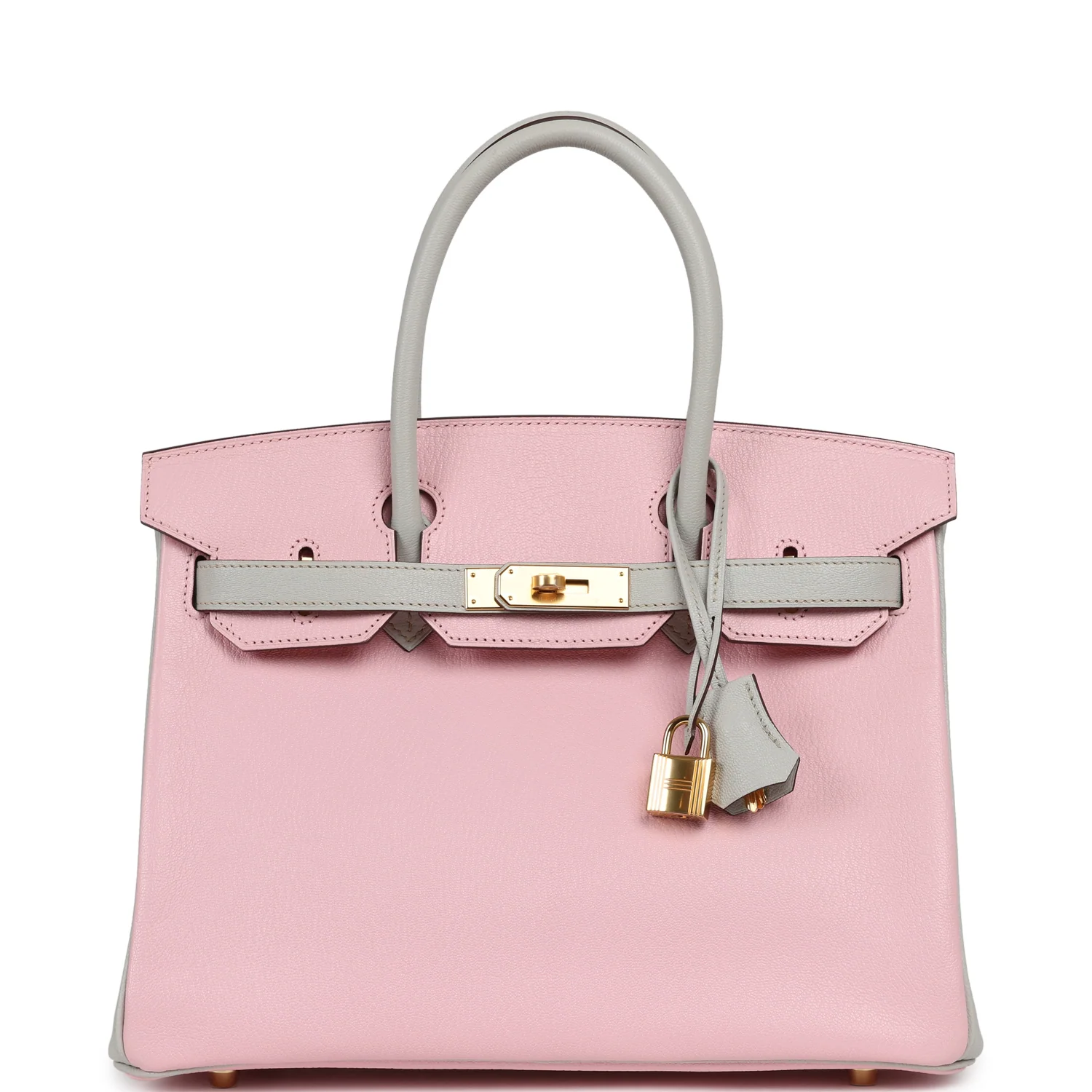 HERMÈS Special Order (HSS) Birkin 30 Rose Sakura, Gris Perle Chevre Mysore Gold Hardware