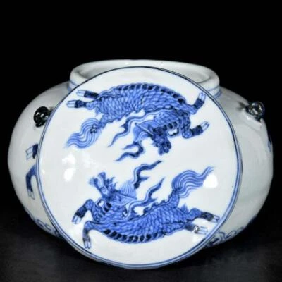 Xuande Signed Old Chinese Blue and White Lid Pot W/kylin N3623