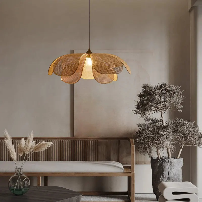 Vintage Petal Rattan Pendant Light for Dining Room