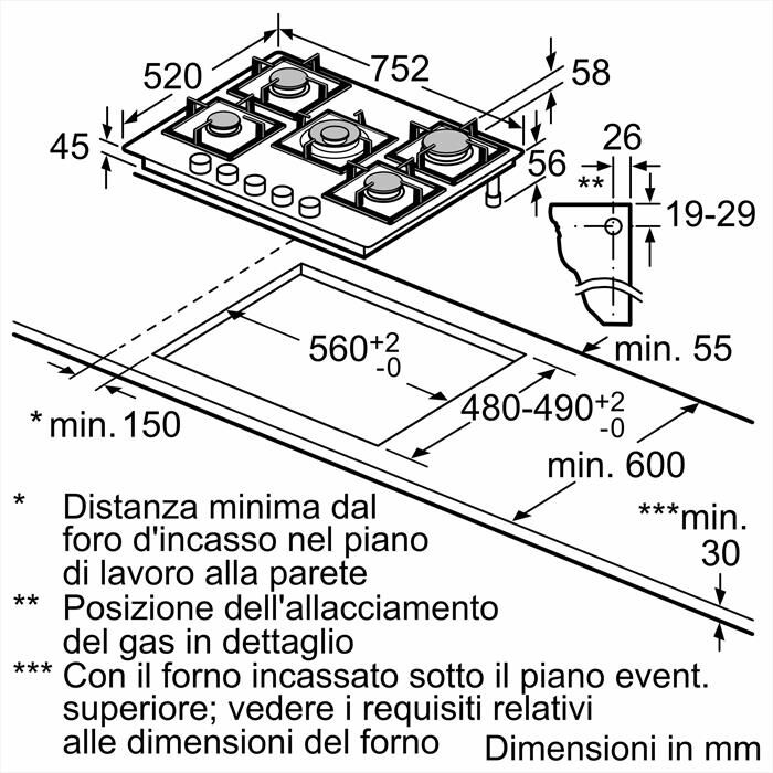 BOSCH - Piano cottura a gas PPQ7A6I15 75,2 cm-Nero