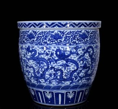 58CM Jiajing Signed Old Chinese Blue and White Pot W/dragon N2012