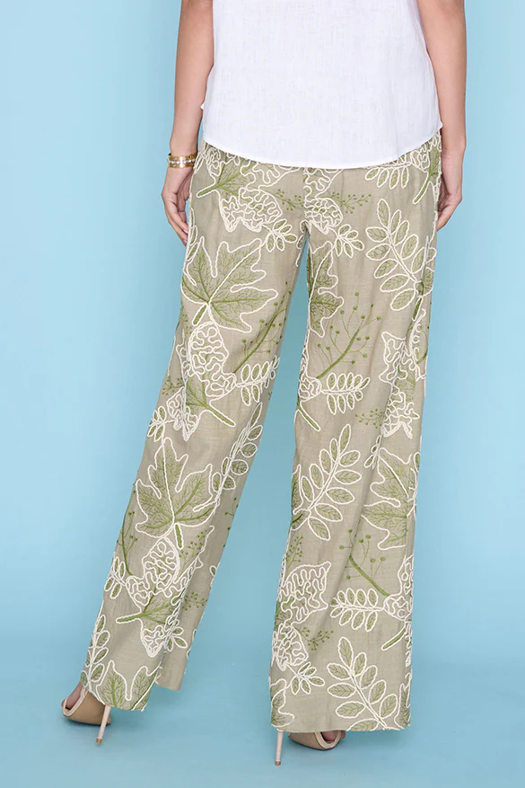 Embroidered Wide-Leg Regular Length Pants