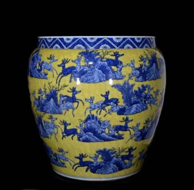 57CM Jiajing Signed Old Chinese Blue and White Pot W/deer N2006