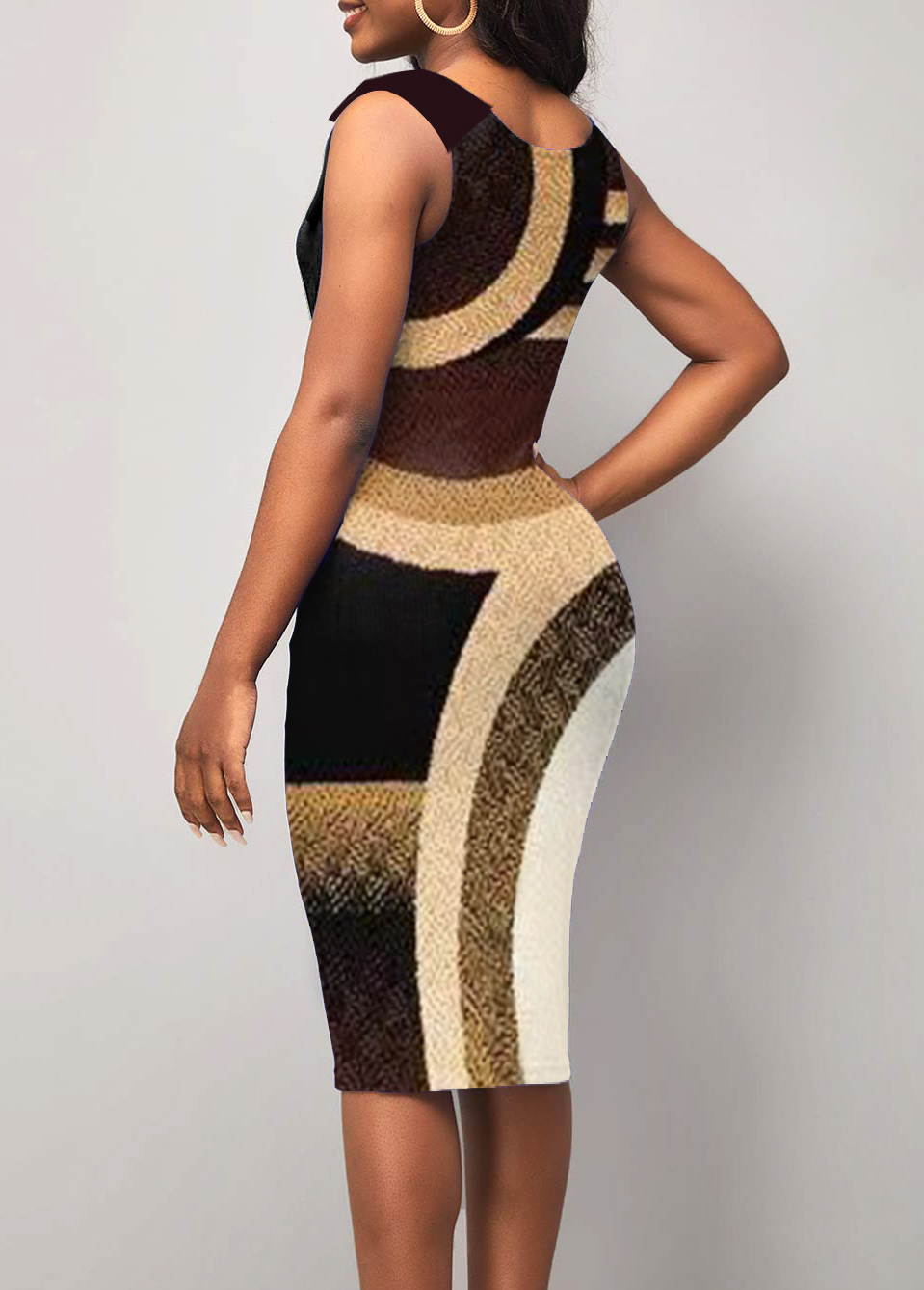Printed Sleeveless V Neck Dress