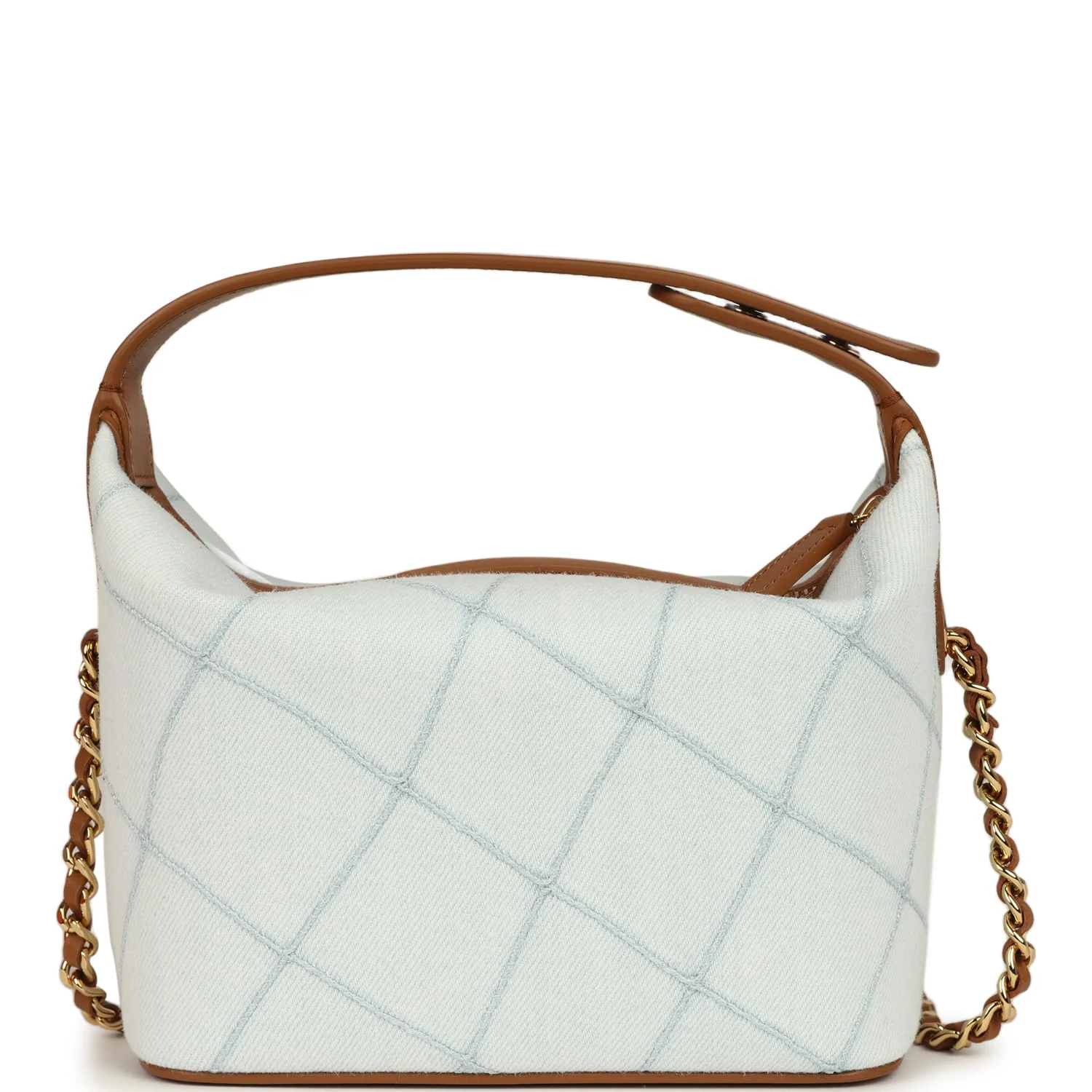 Chanel Mini CC Hobo Pouch with Chain Light Blue Denim and Brown Calfskin Gold Hardware