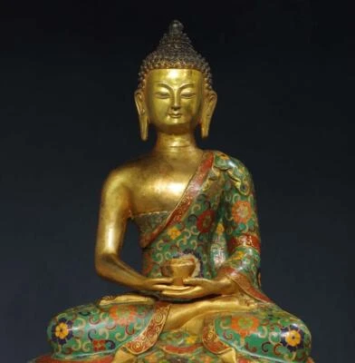 45CM Old Chinese Cloisonne Enamel Bronze Statue w/ Buddha N2921