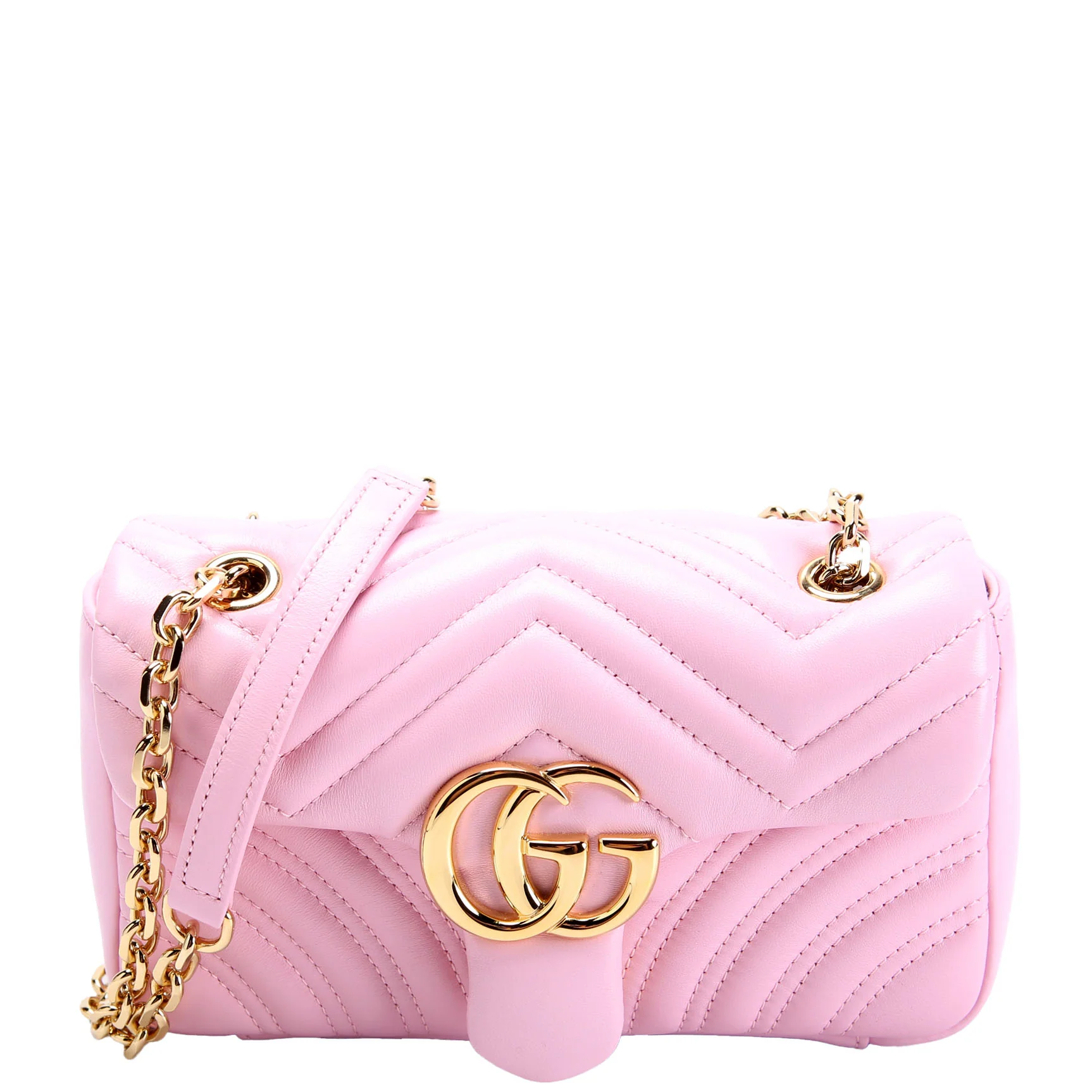 GUCCI 837280 GG Marmont Leather Small Shoulder Flap Pink