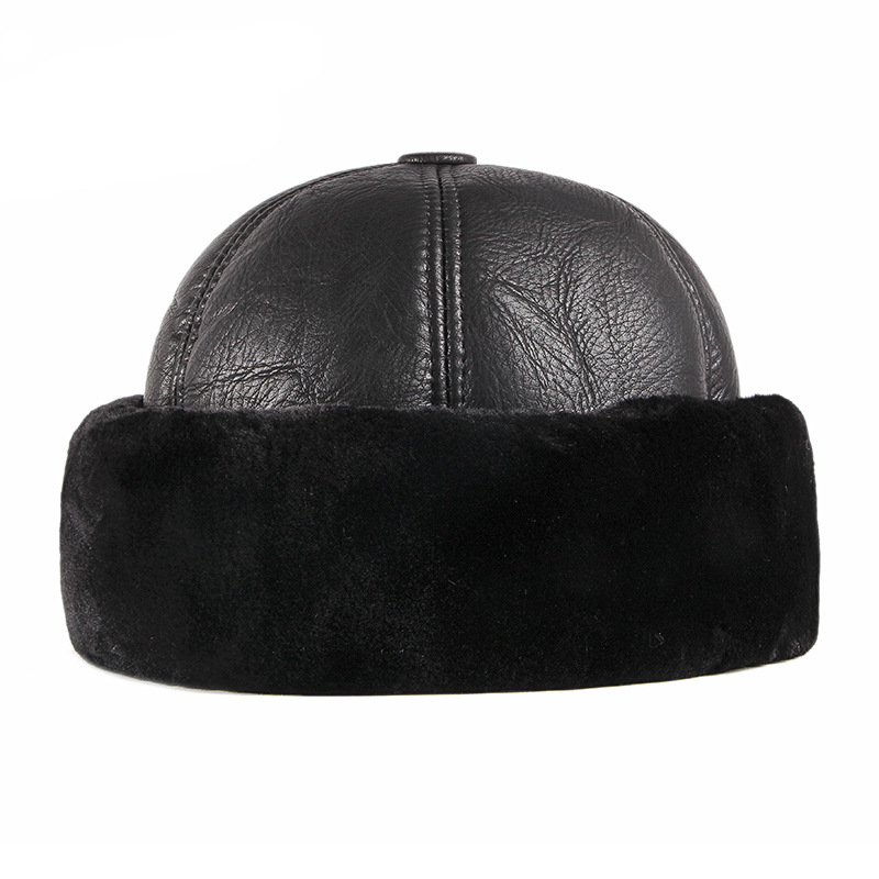 Men's PU Leather Thickened Velvet Warm Hat
