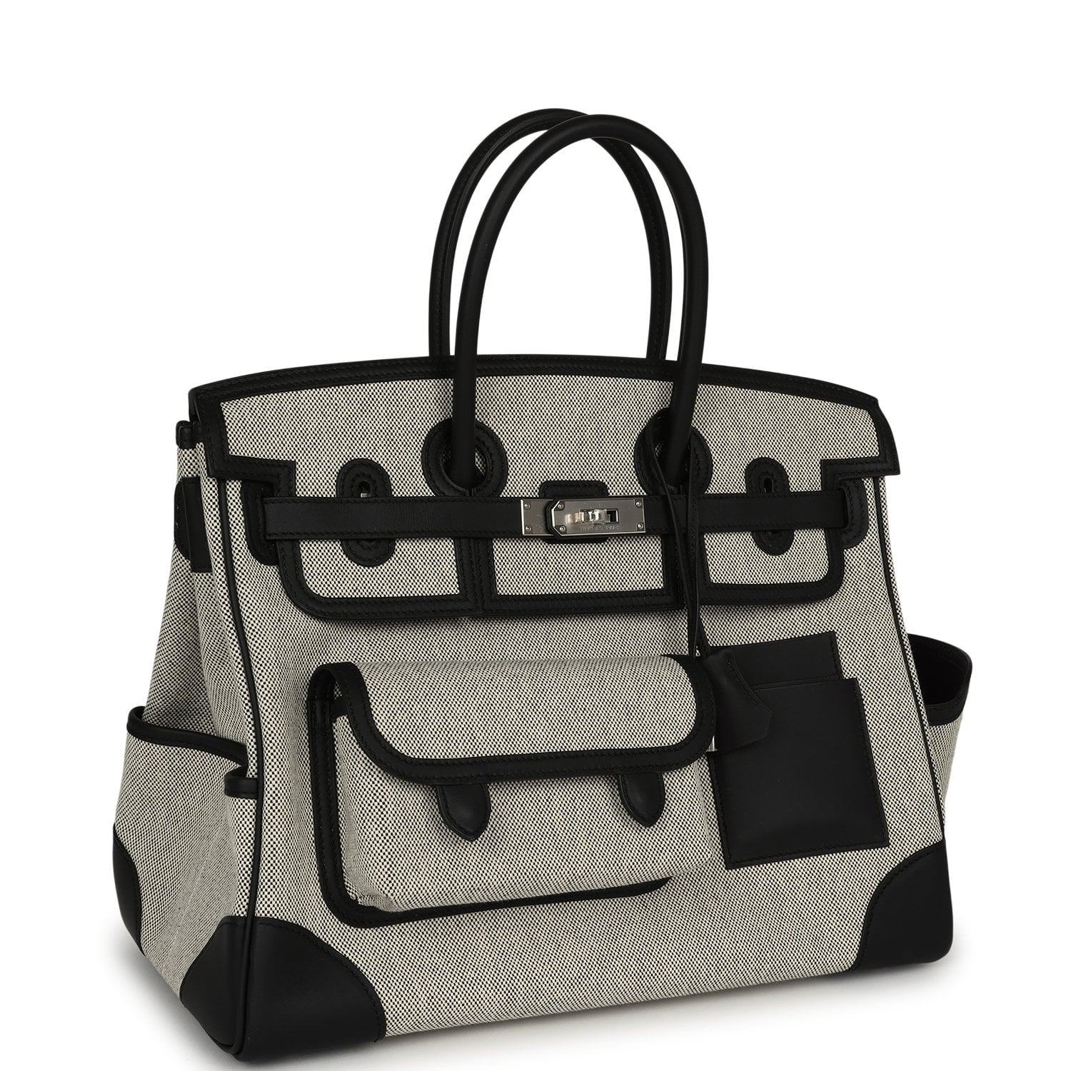 HERMÈS Birkin 35 Cargo Ecru-Black Swift And Toile H Canvas Palladium Hardware