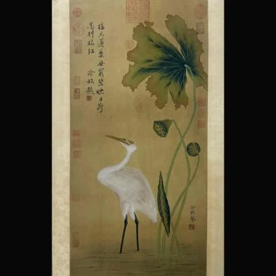 Xu Xi Signed Chinese Hand Painted Calligraphy Scroll w/crane N1805