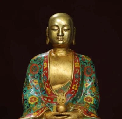 28CM Old Chinese Cloisonne Enamel Bronze Statue w/ Buddha N2918